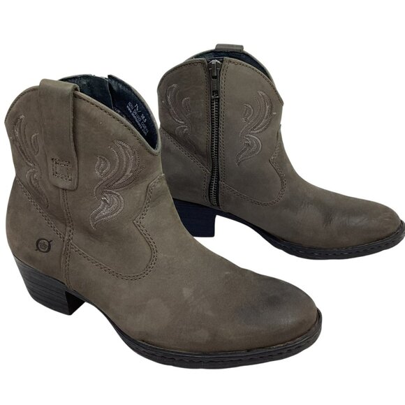 Born Riven Embroidered Womens 7.5 Western Leather Ankle Boots Plaid Lining - Picture 7 of 13